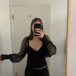 Free People Black Lace Long Sleeve Top